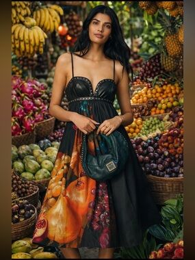 Anthropologie NWT Maeve Twofer Faux Leather Babydoll Dress size M.